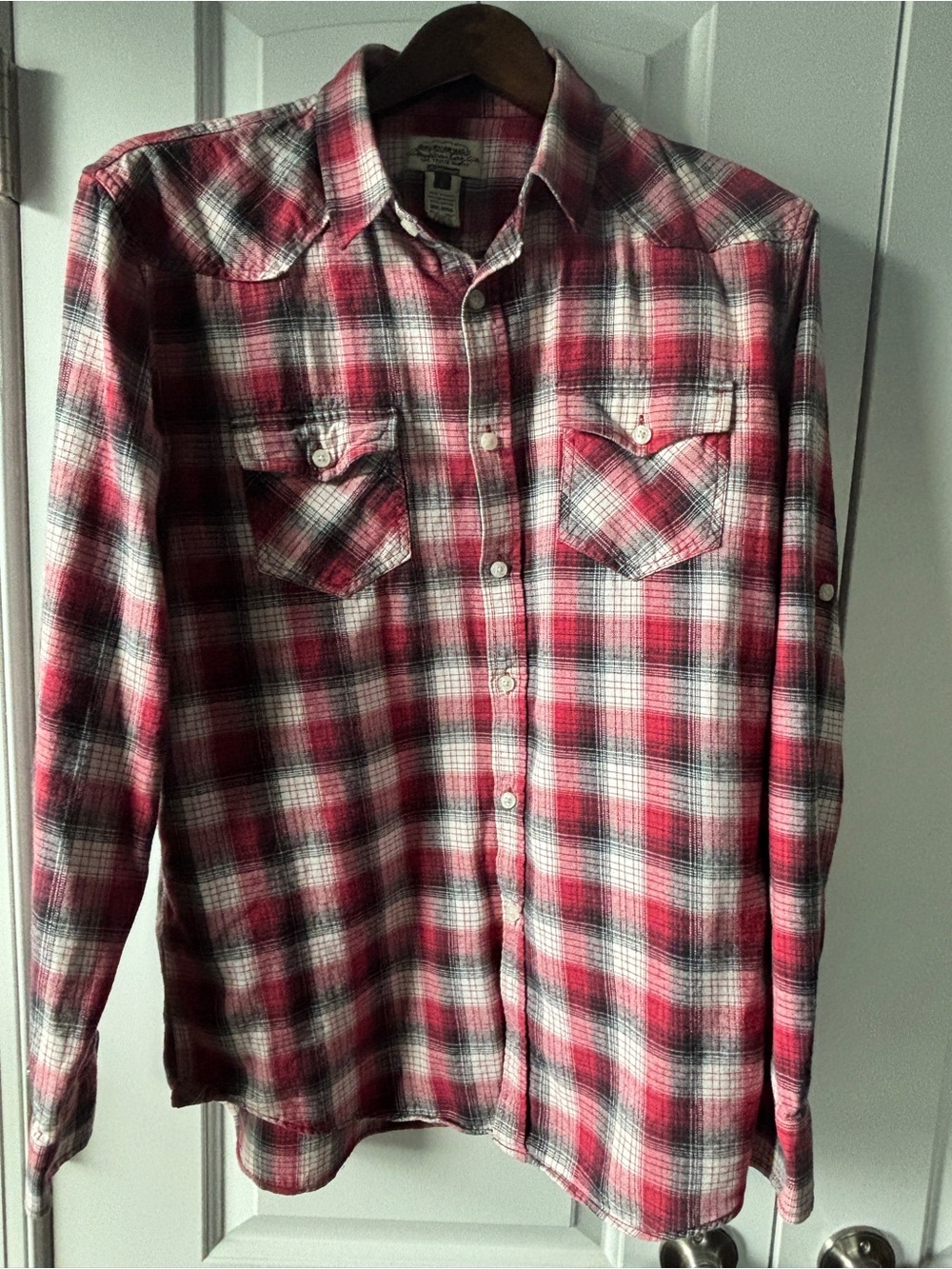 American Rag CIE Red, Black & White Plaid Casual Button-Down Shirt
